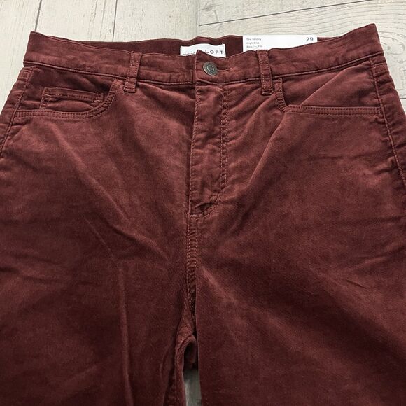 LOFT Women's Size 29 Burgundy Velvet Skinny Leg High-Rise Stretch Pants NWT - Picture 4 of 10